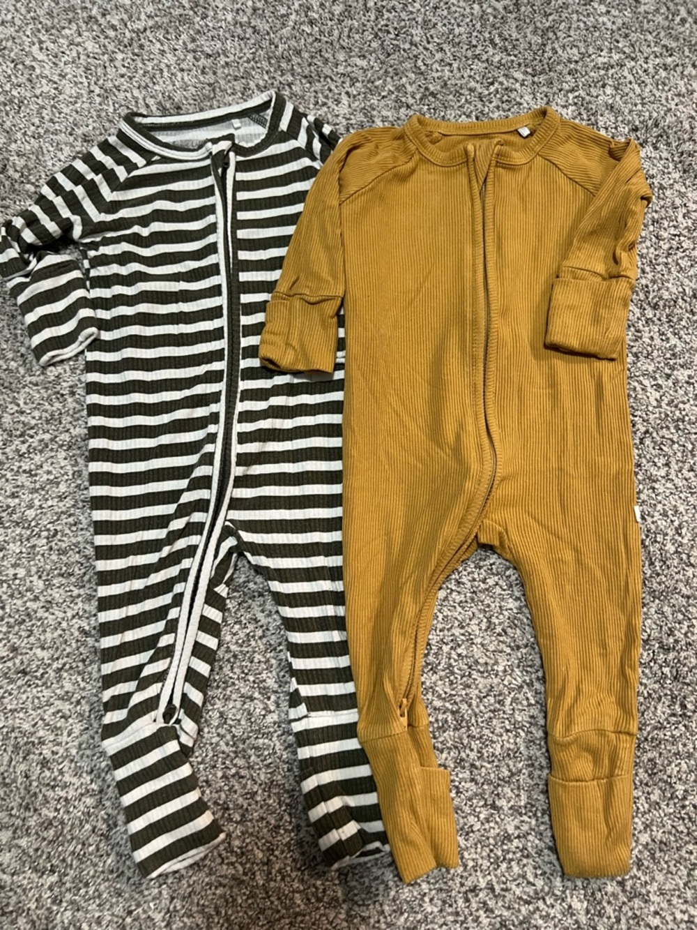Brave little ones - Ribbed Mustard/green & white stripe One-Piece Zipper Romper
